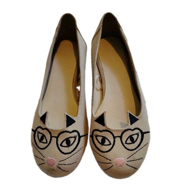 torrid Shoes - Torrid Cat Face Ballet Flats Size 8 Nerdy Cat Glasses Whiskers Embroidered...